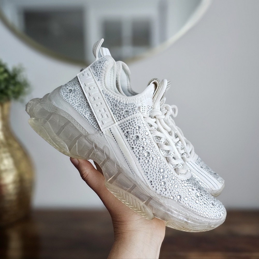 Steve Madden Maxima-R Rhinestone Chunky Sneakers Women’s Size 8M White Crystal